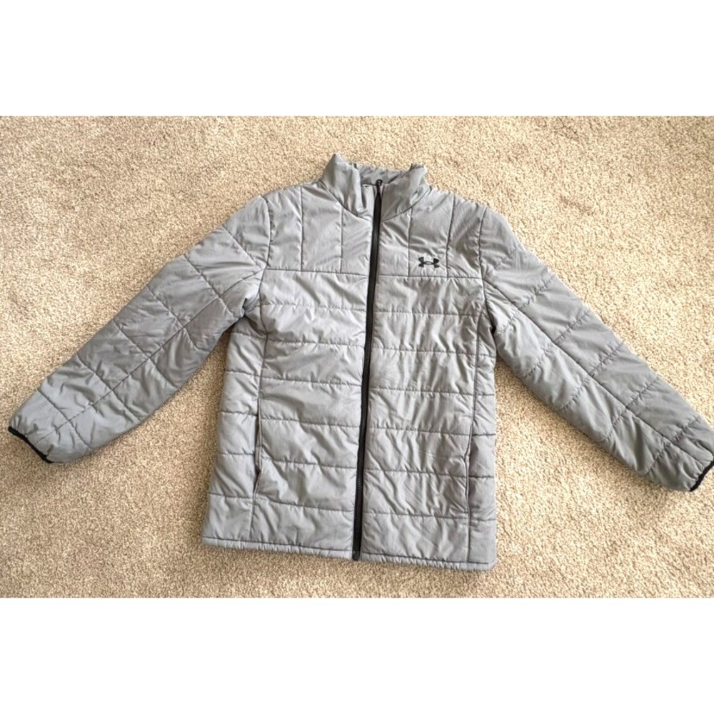 Under Armour ColdGear Youth Large (YL) Puffer Jacket Gray‎ Insulated Pockets EUC